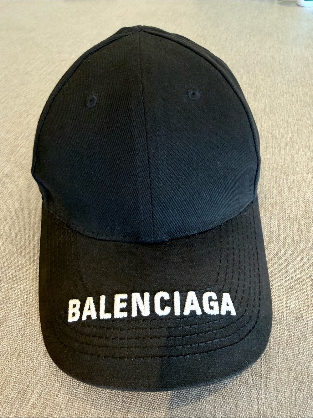 Balenciaga Black Cap with White Logo Embroidery - Size L 59cm
